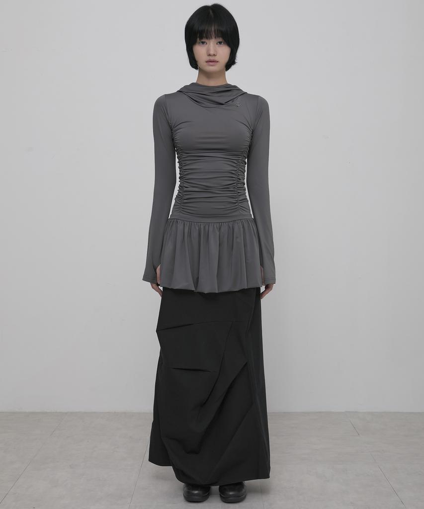 Peulleeoeob Hooded High Neck Long Dress (Fl-185_Charcoal)