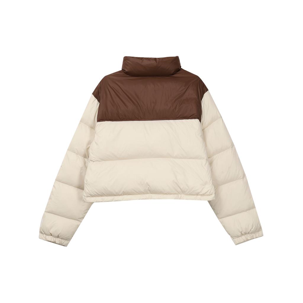 Fila Color Block Logo Zip Stand Collar Long Sleeve Down Jacket Women Outerwear Beige F51W349901F-BG