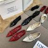 XINZHOU French Temperament Pointed Bow Single Shoes Women's 2025 New Spring Red Flat Mary Jane Shoes