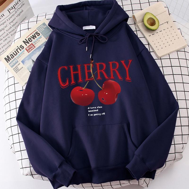 Mädchen 2000er Kirsch Liebe Langarm Kapuzenpullover mit Tasche Lustiges Gothic Sweatshirt Damen Print Lässiger Kapuzenpullover Streetwear Y2k Kleidung
