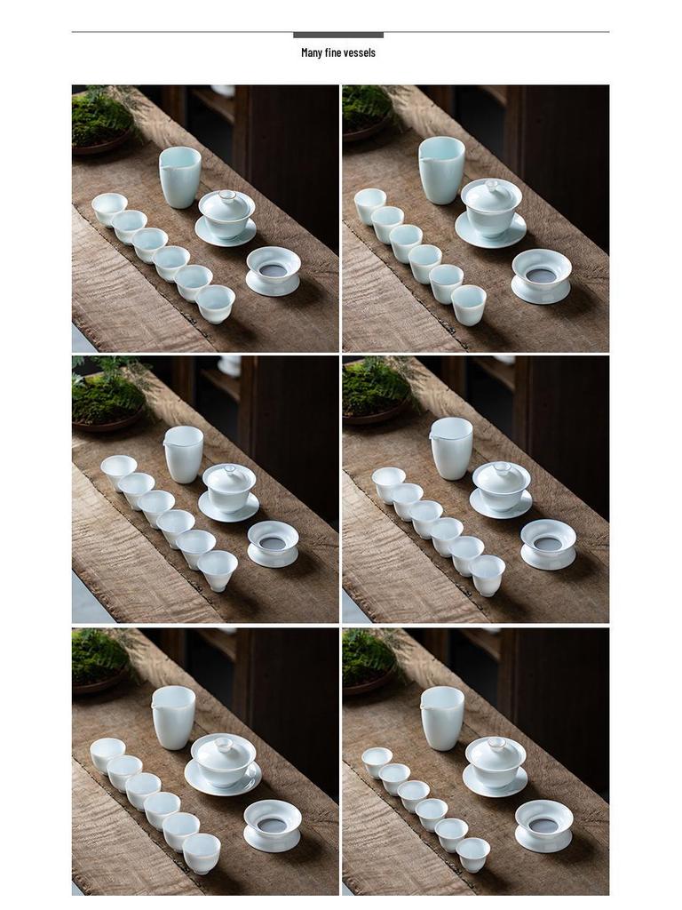 Minimalist White Jade Porcelain Kung Fu Tea Set: Handmade Teacups & Gaiwan Business Gift