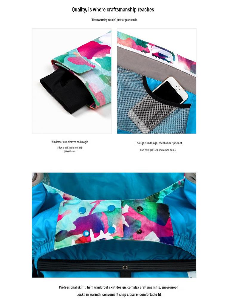 GsouSnow Women's Camouflage Ski Suit - Windproof, Waterproof, Warm, Plus Size - Ideal for Outdoor Snow Travel