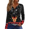 Women's T Shirt Tee Christmas Print Button Long Sleeve Daily Weekend Fashion Basic V- Neck Regular Top