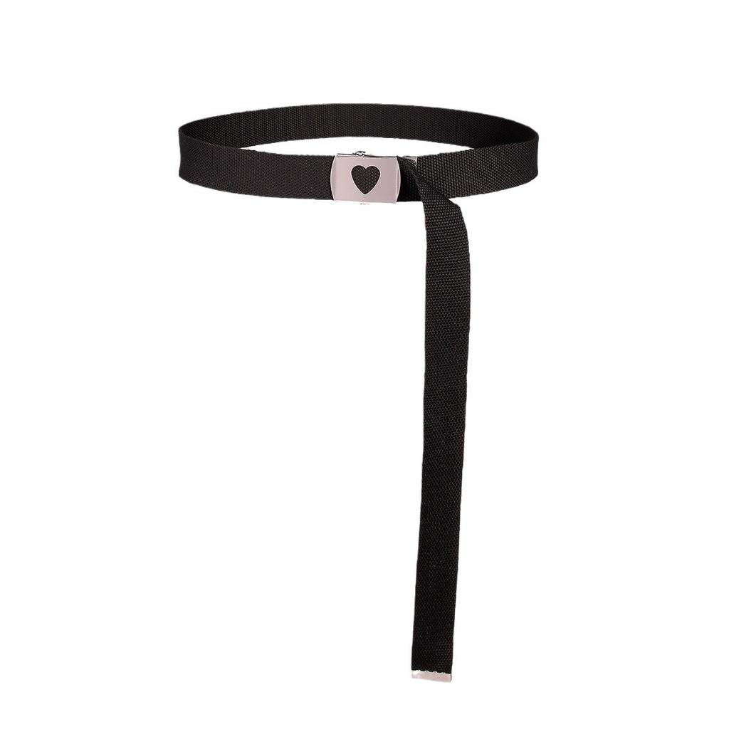 New Korean Version of Women's Love Hollow Buckle Webbing Casual Versatile Women's Super Long Decorative Canvas Belt
