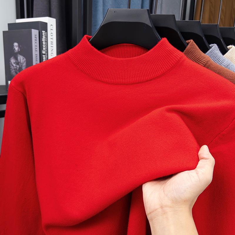 Men's Half-High Collar Wool Sweater - Warm, Versatile, Solid Color for Autumn/Winter