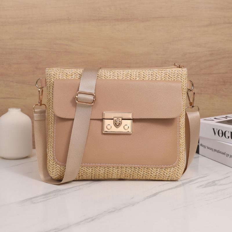 Fresh and simple woven small square bag spring and summer new splicing lock crossbody shoulder bag women's bag mobile phone bag