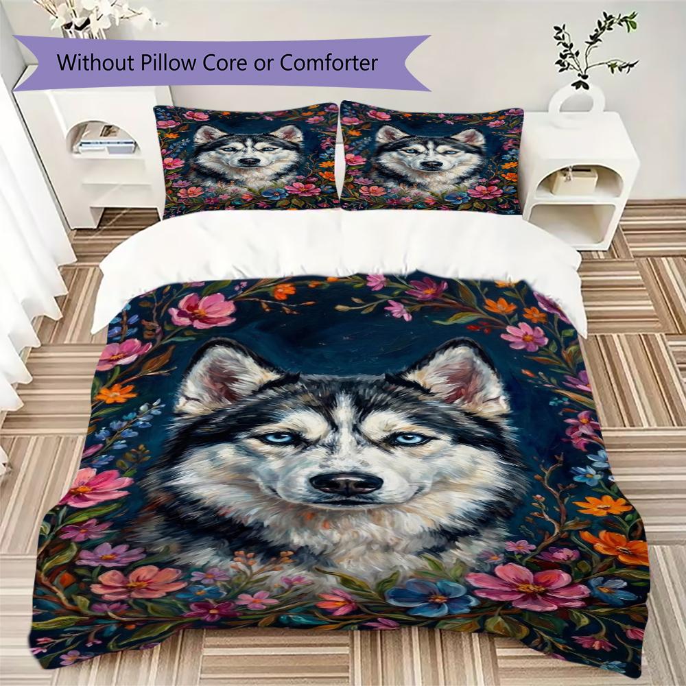 Set Copripiumino con Fantasia di Cani Husky Copripiumino Federa Decorazione per la Casa Regalo di Compleanno (1 * copripiumino + 2 * federe senza imbottitura)65
