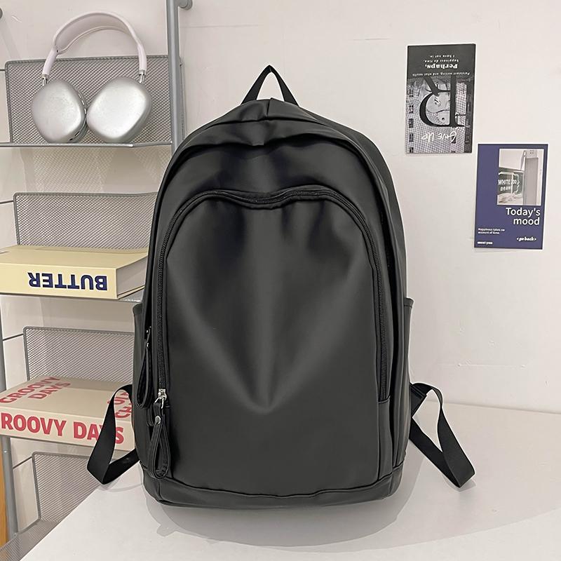 Soft Leather Schoolbag Solid Color Student Backpack Women's Large Capacity Backpack Men Computer Travel Backpack