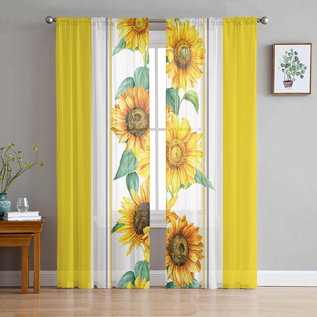 Sunflower Old Newspaper Background Sheer Curtains for Living Room Decoration Window Curtain Kitchen Tulle Voile Organza Drapes