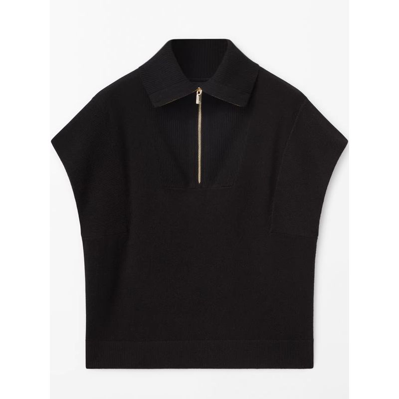 

MD 2023 Осень и Зима Новая Женская одежда Универсальный Черный Вязаный свитер-жилет на молнии с лацканами 05688750800 Black XS