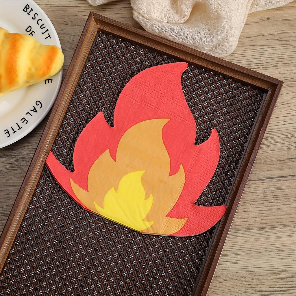 [20pcs New Flame Napkins] 20pcs Flame-Shaped Decorative Paper Napkins 12.08x12.6 Inch | Vibrant Fire Design