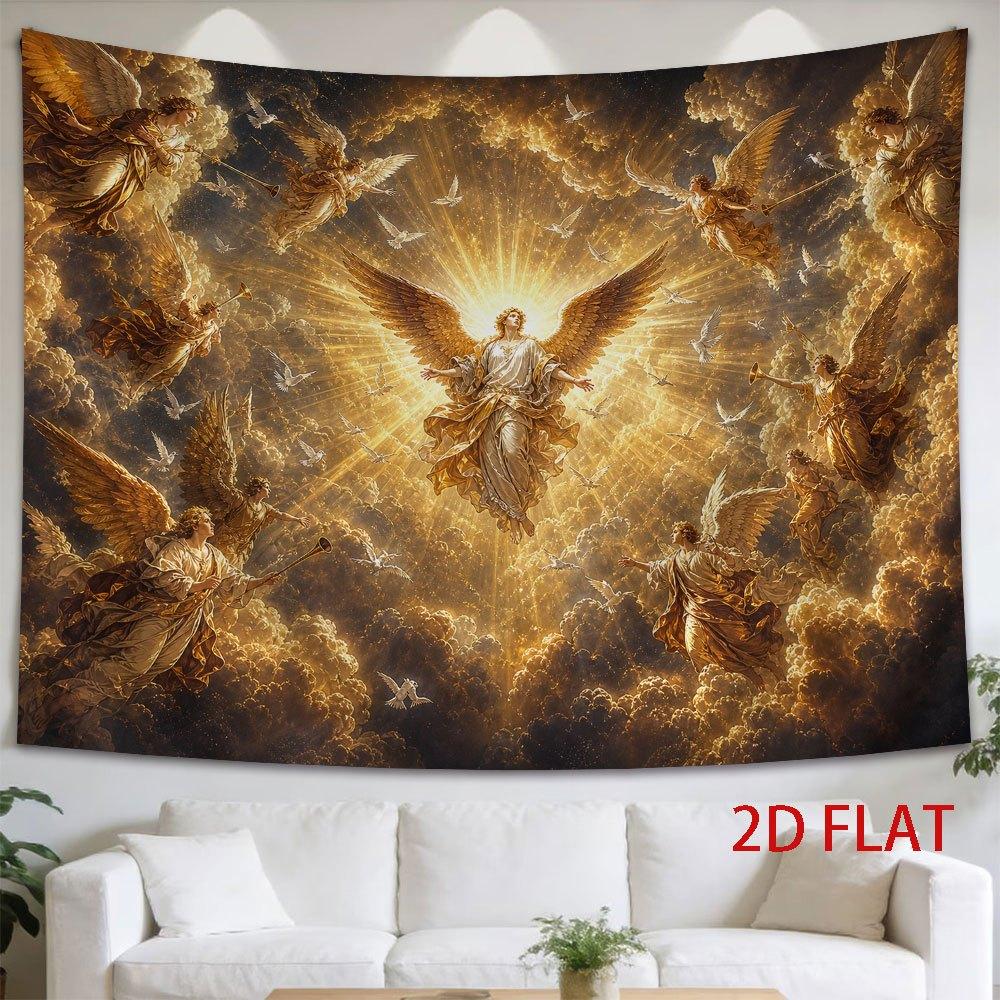 1pc Tapestry A Radiant Host of Angels Soars Among Golden Clouds, Radiating Divine Light And Solemn Grandeur
