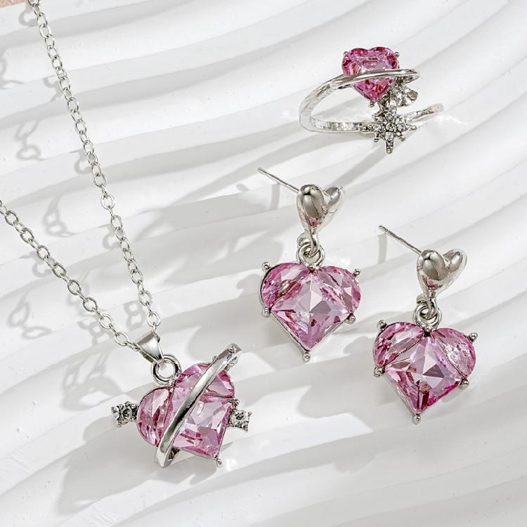 Fashion Bridal Necklace Pendant Earrings Heart Rings Pendant Jewery Party Jewelry Set Srop Earrings for Fashion Bride