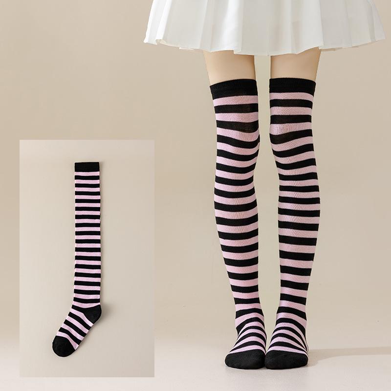 Damen Overknee Socken mit Kreuzstreifen für Halloween, Weihnachten, Karneval, Tanz und Japanische Festivals