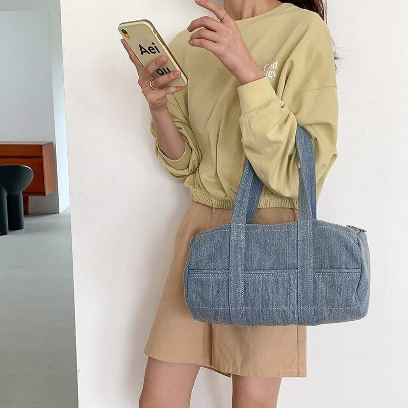 Fashionable Canvas Underarm Round Bucket Bag For Women Ideal For Daily Use