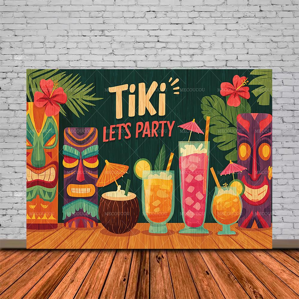 Tropische Tiki Bar Fotografie Hintergrund Blume Totem Banner Hawaii Meeresblick Hintergrund Babyparty Kindergeburtstagsparty Dekoration