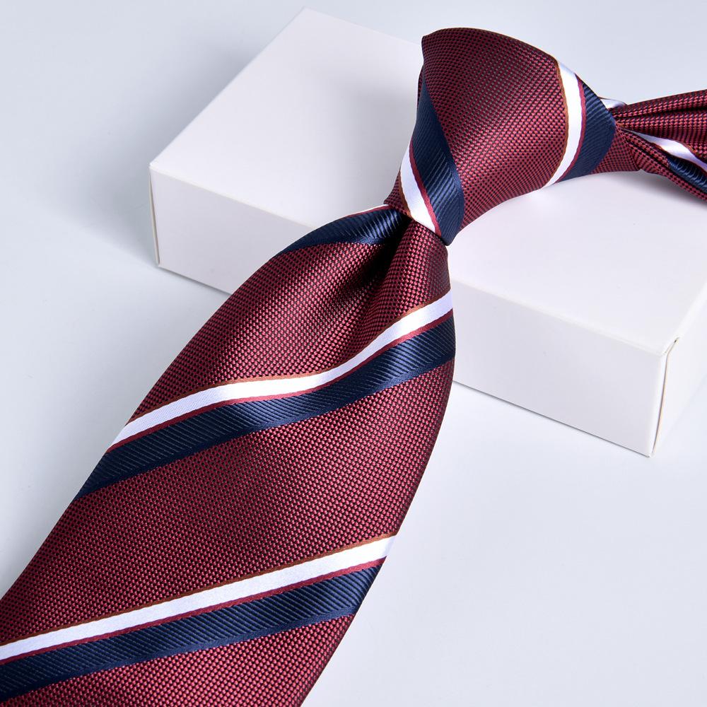 Men's Burgundy Striped Jacquard Formal Business Tie, 8cm Handmade Tie Decoration
