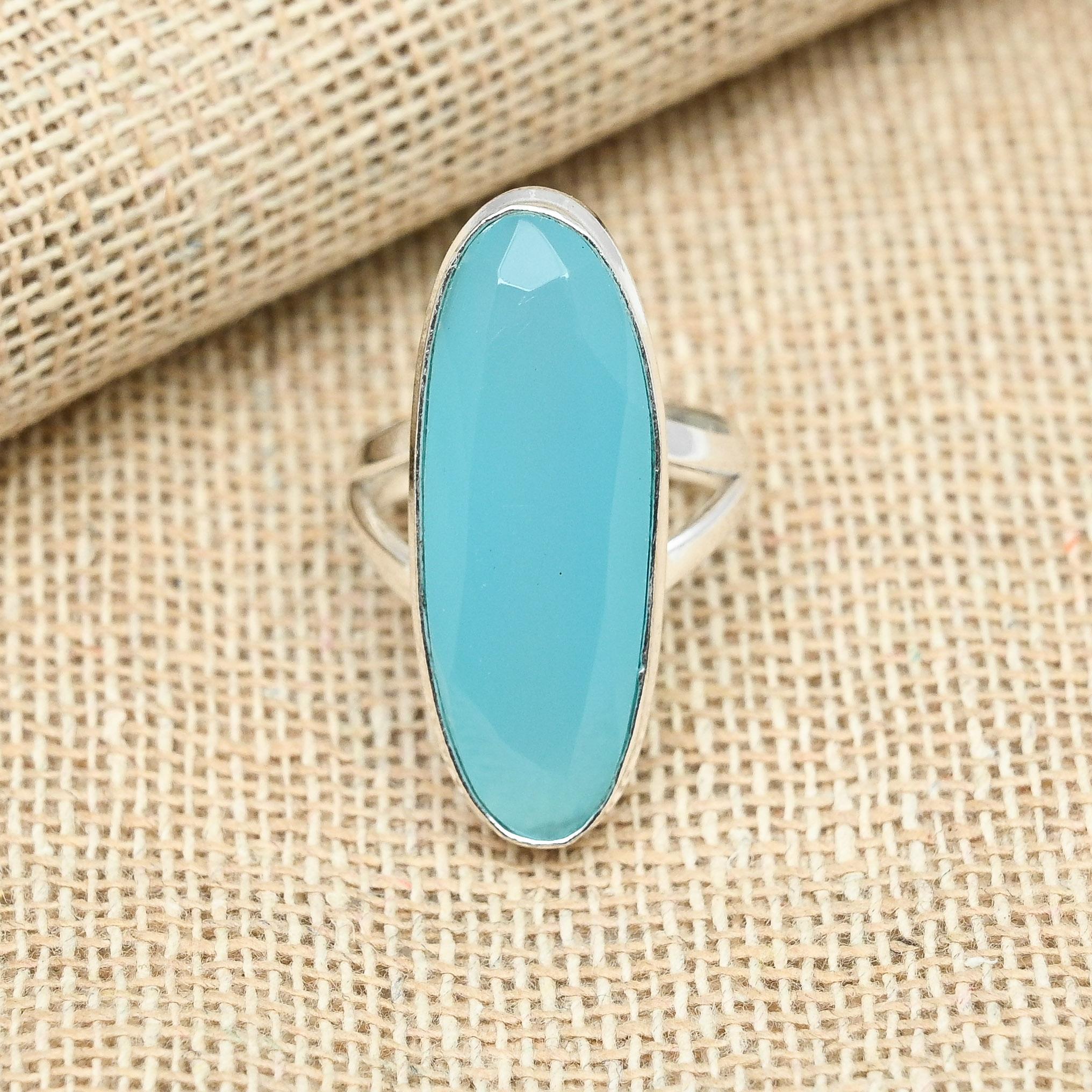 

Синий халцедон драгоценный камень 925 пробы стерлингового серебра ювелирное кольцо ручной работы 7 синий