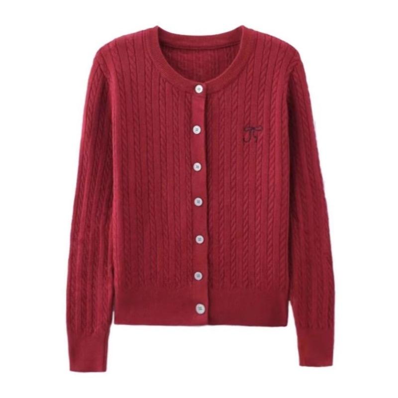 Fashion Versatile Knitted Sweater Simple Commuter Cardigan Embroidery Design Sense Small Age Reducing Short Jacket Tide