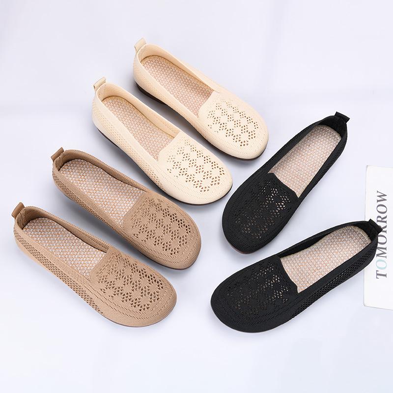 Four Seasons Women's Summer Flat Shoes Slip Shoes Women Comfortable Walking Sneakers Memory Casual Shoes Knitted Ballet Flats Lightweight Moccasins