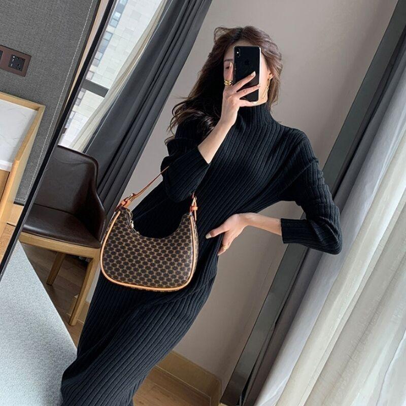 

New knee-bottom long dress with long sweater inside, knitted dress for children, autumn and winter S чорний