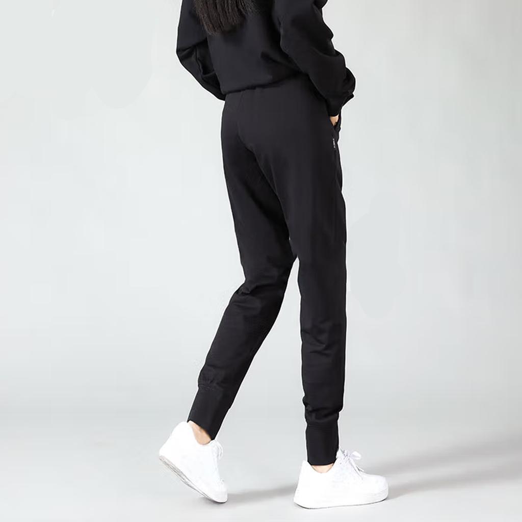 Li Ning Fitness Series Solid Color Logo Print Running Elastic Waist Cuffed Sports Pants Women Pants Black AKLS786-1