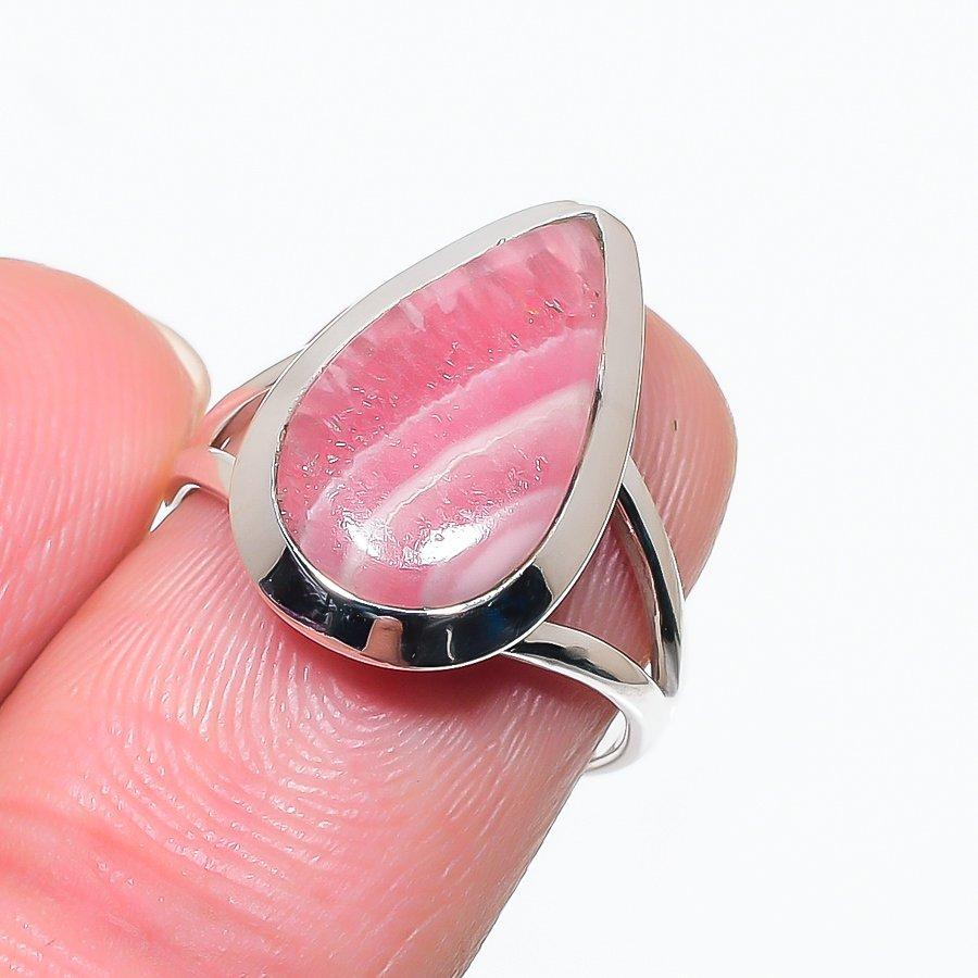 Natural Rhodochrosite Gemstone 925 Solid Sterling Silver Jewelry Ring S.7 o4V21