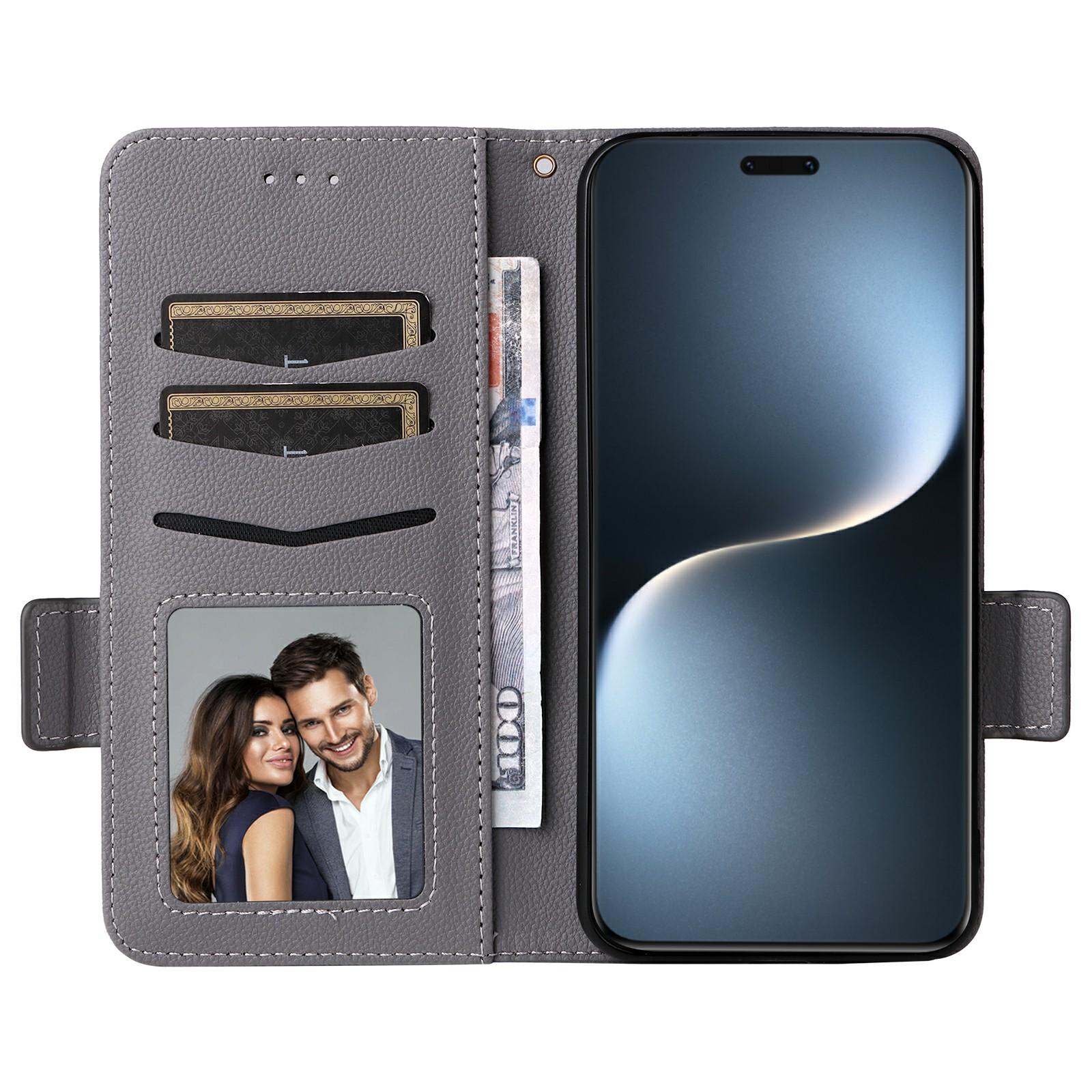 

For Honor Magic7 Pro 5G Case with Wrist Strap Litchi Texture PU Leather Wallet Phone Cover Grey