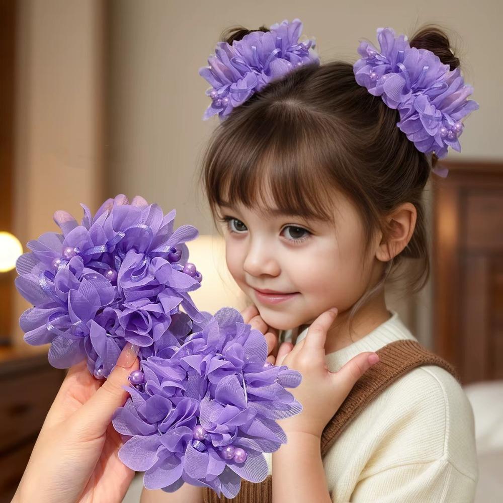 4pcs/set High Elastic Floral Hair Rope Beads Ponytail Holder Sweet Kids Head Rope Girls