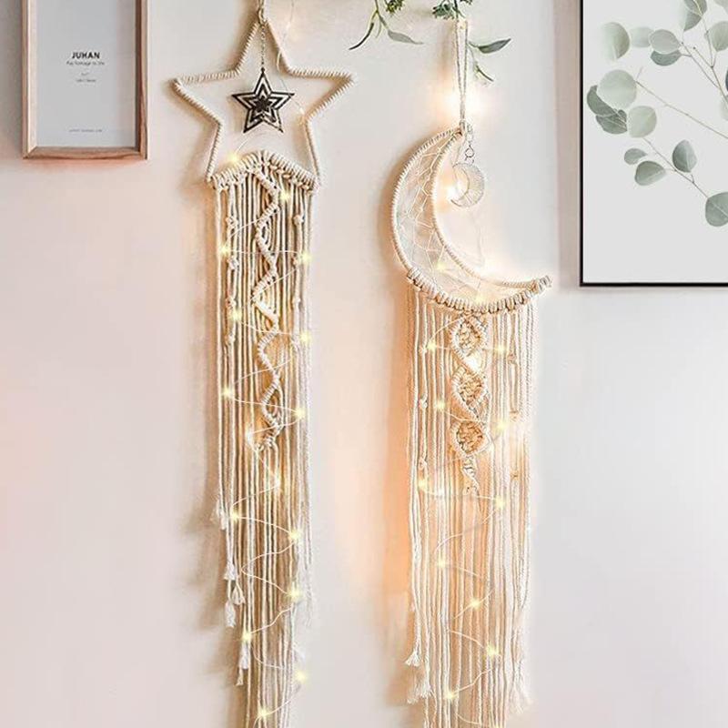European Style Woven Wall Hanging – Handmade Cotton Rope Tapestry with Tassels, Boho Macrame Wall Decor for Living Room