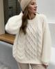 2026 sweater women's crew neck twist pullover autumn and winter lazy wind loose thickened twisted knitted sweater foreign trade women