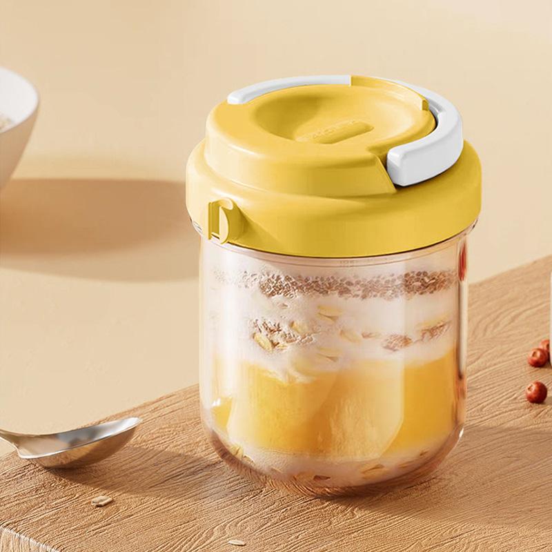 Food Safe Thick Glass Overnight Oats Cup Leakproof Lid Stainless Steel Spoon Reusable for Breakfast Chia Pudding Camping Trips