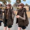 Single Large Size Hooded Down Cotton Vest Women's Autumn and Winter Loose Cotton Vest Short Big Pocket Vest Jacket