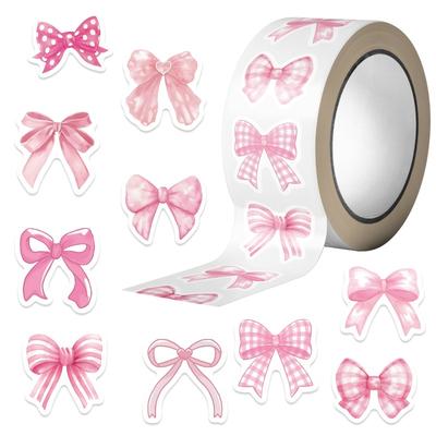 500 Sheets Per Roll of Cute Cartoon Pink Bow-shaped Sticker Decorative Stickers for Mobile Phones and Water Bottles, Water-resistant.