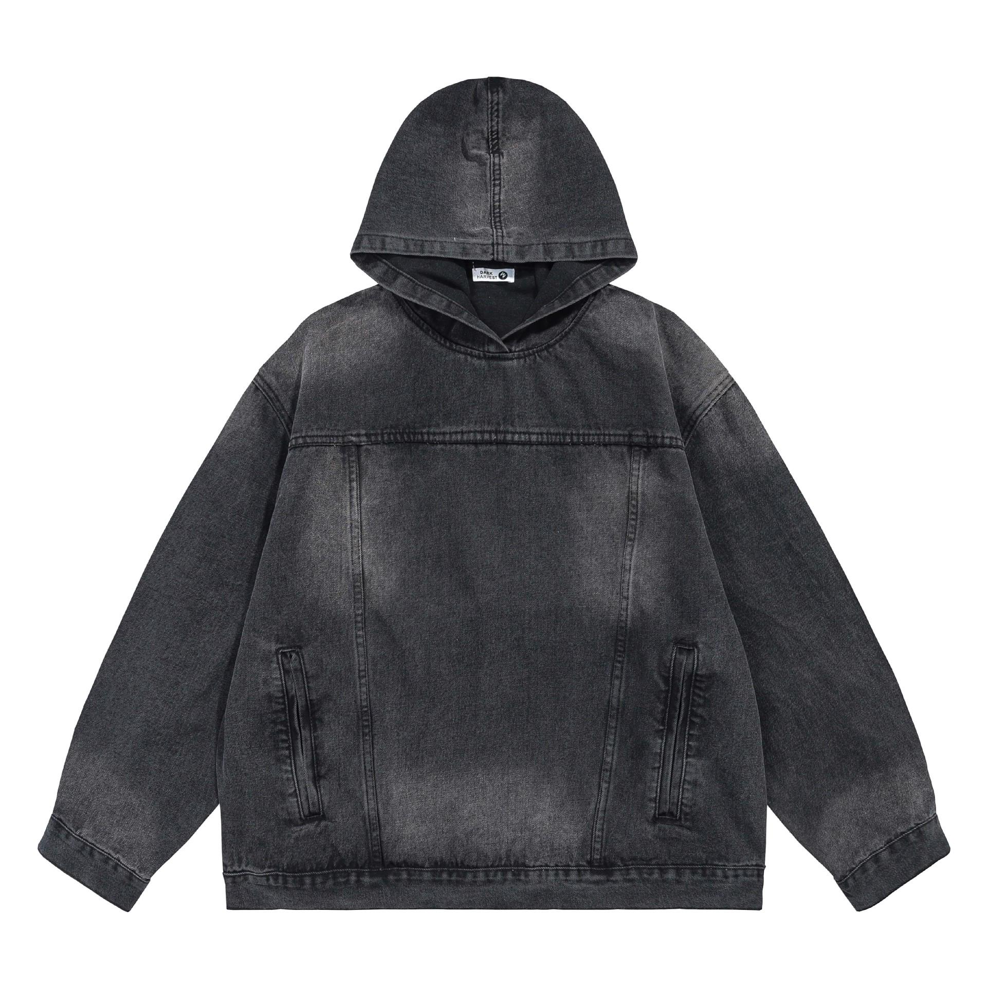 

Men s Washed Vintage Denim Hoodie - Retro Street Style, Trendy and Loose Fit for Spring and Autumn XL