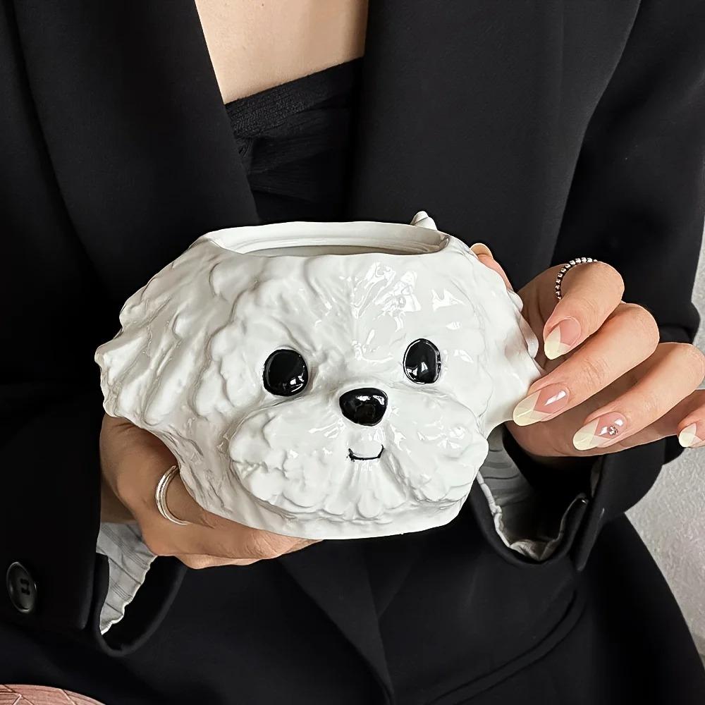 INS Style Ceramic Dog Shaped Mug Cloud 3 D Tea Mug with Lid Lifelike Milk Cup Office
