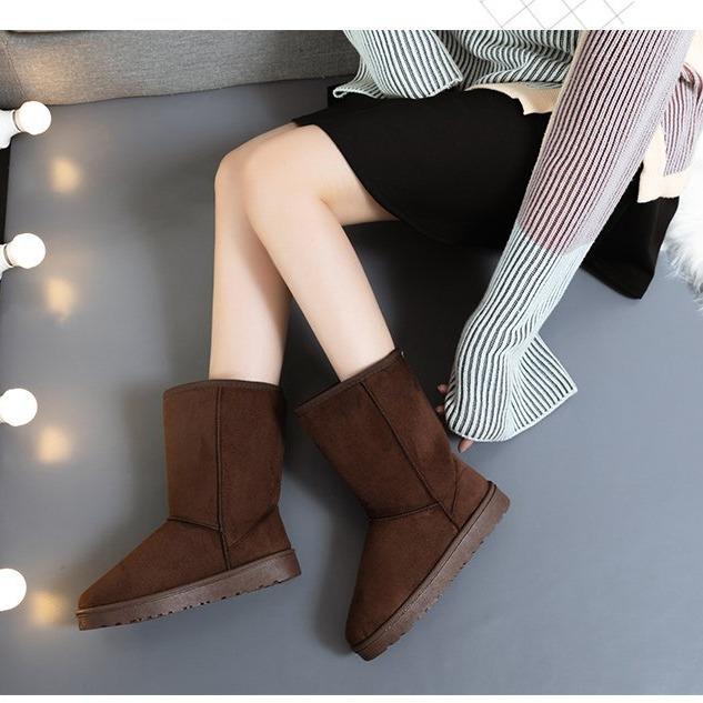 Snöstövlar vinter mocka tjocksulade medelhöga stövlar bomullsstövlar varma student brödskor