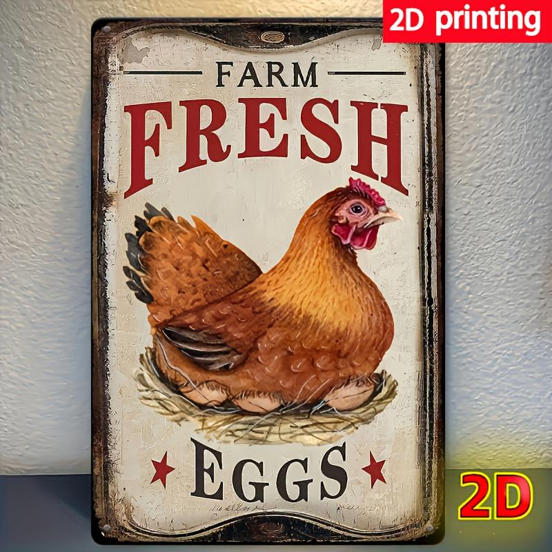 Farm Fresh Eggs Sign Rustic Farm Fresh Eggs Metal Sign    Iron Wall Art Waterproof  Decor for Home Bar Cafe Office  Eas 20x30cm（7.8x11.8inch）