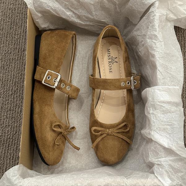 Fashion Shoes Woman 2025 Bow-Knot Female Footwear Shallow Mouth New Retro Butterfly Summer Dress Flock Flat Spring Butterfly-knot Mary