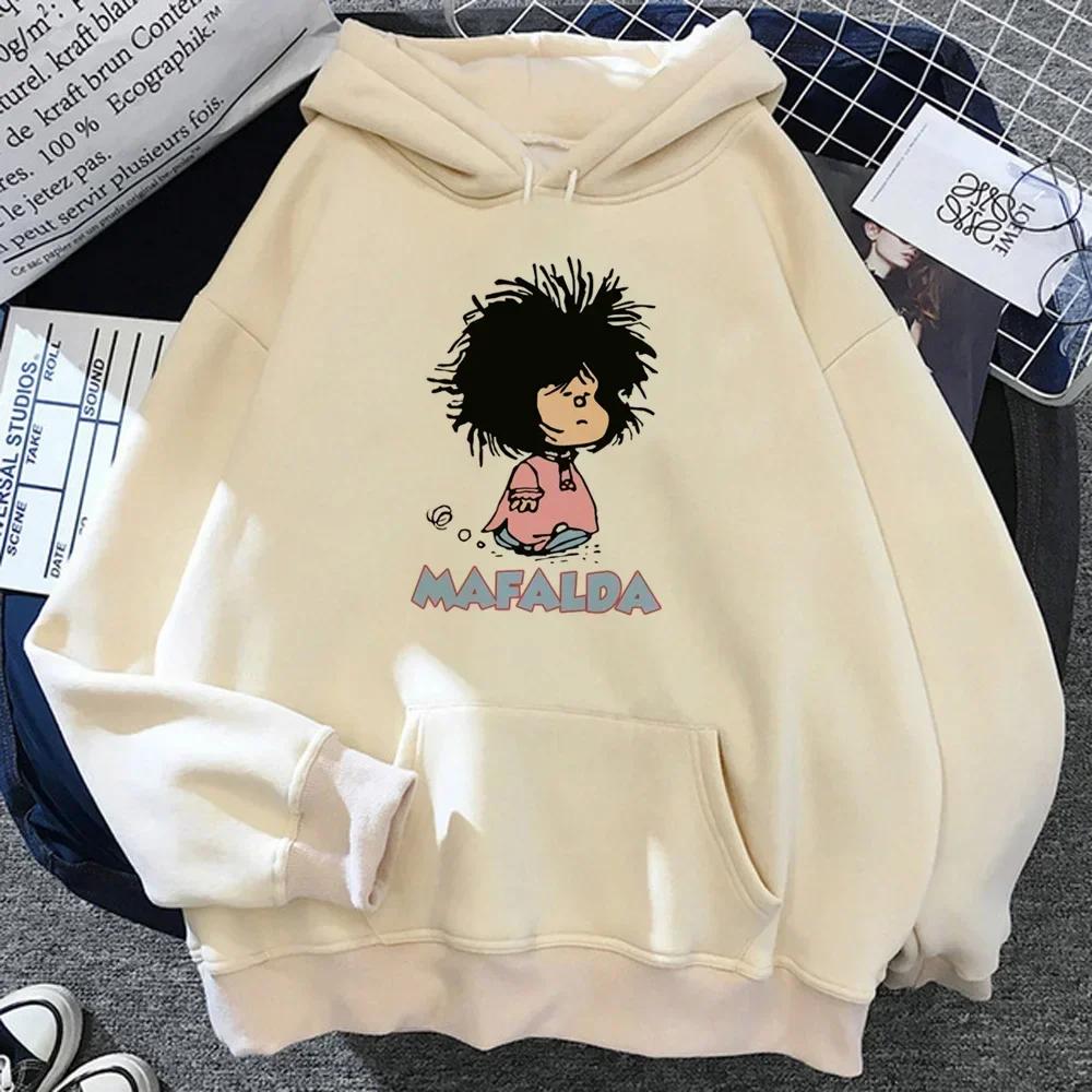 Mafalda Kangaroo Pocket Hoodies Women Graphic Long Sleeve Top Clothing Women Streetwear Sweatshirts Winter Clothes Women