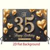 1pc Birthday 35th Glitter Balloon Elegant Hanging Banner Black Golden Polyester