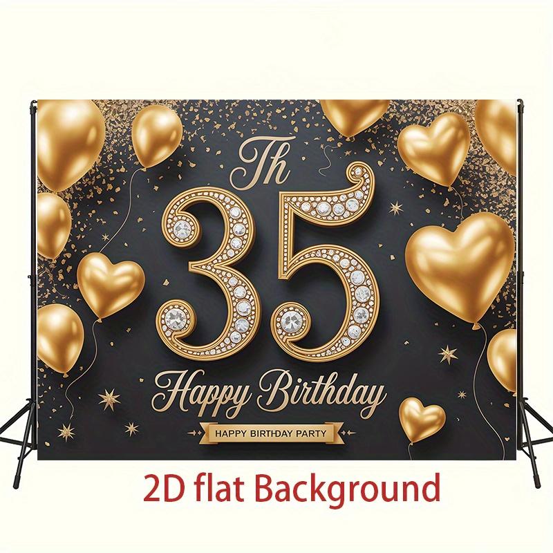 1pc Birthday 35th Glitter Balloon Elegant Hanging Banner Black Golden Polyester
