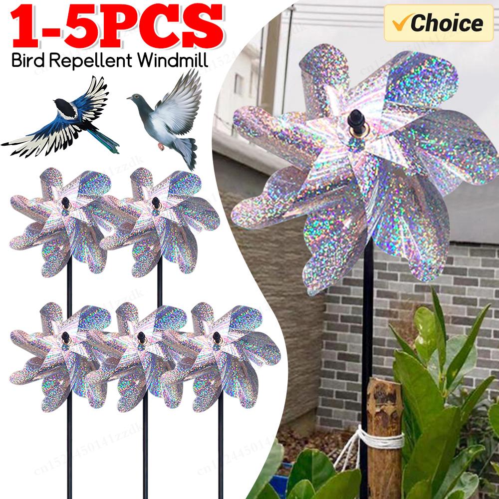 1-5pcs Bird Repeller Pinwheels Reflective Sparkly Scarecrow Pinwheel Windmill Spinner for Garden Lawn Yard Decor Keep Birds Away