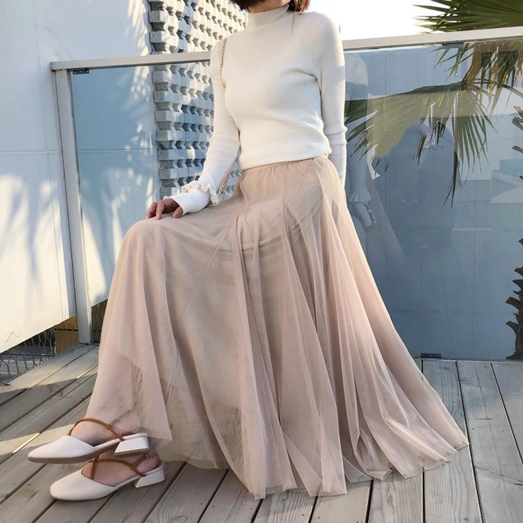 Women's High-End Mesh Pleated Midi Skirt - Summer Slimming Big Swing Tulle Skirt