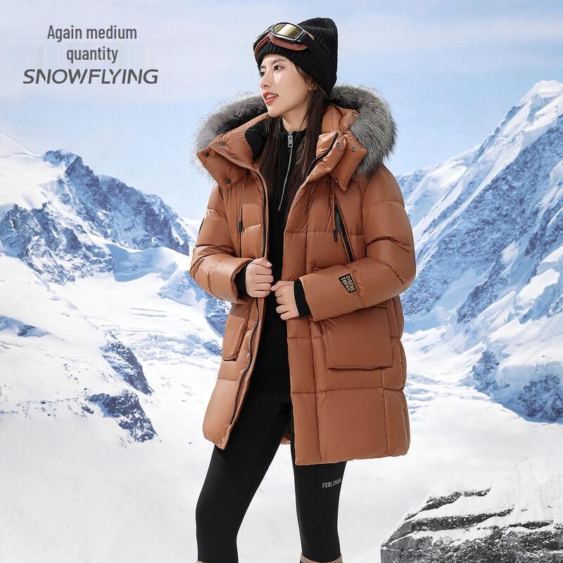 

Snowflying Women s Mid-Length Faux Fur Collar Goose Down Parka L