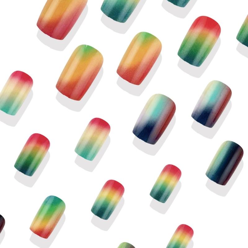 Square Press On Nail Gradient Designs Fake Nail Glues On Nail Artificial Acrylic Nail 24pcs Stick On Nail for Women