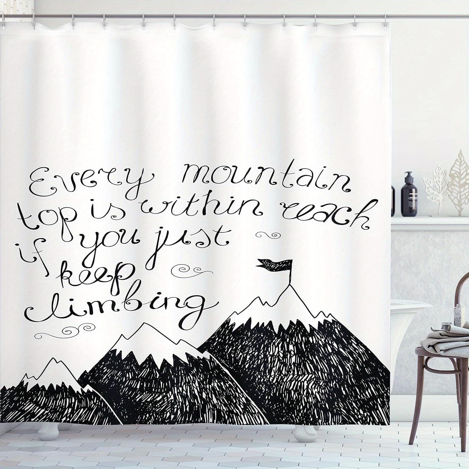 Inspirational Mountains Shower Curtain -  Every Mountain Within Your Reach  Quote, Motivational Bath Decor with Hooks W90xH180cm