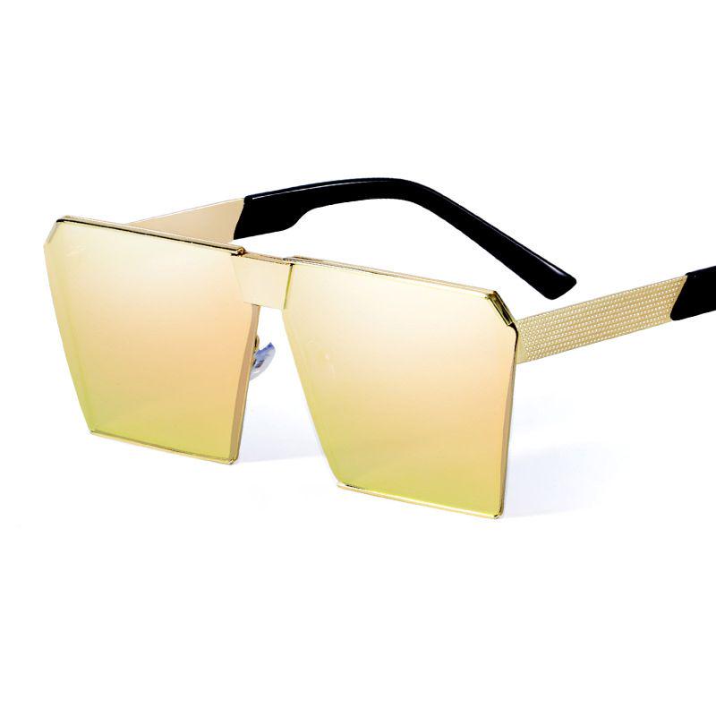 Top Oversized Flat Lens Square Sunglasses Men Women Fashion Metal Large Glasses