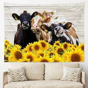 Tapestry farm animal cow sunflower 75x100 чёрный