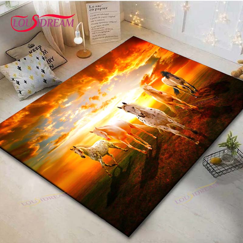 Hot Fashion Classical Galloping Horses Printed Carpet Outdoor Rug Area Rug Non-slip Carpet Bedroom Decor Carpet for Room Gift